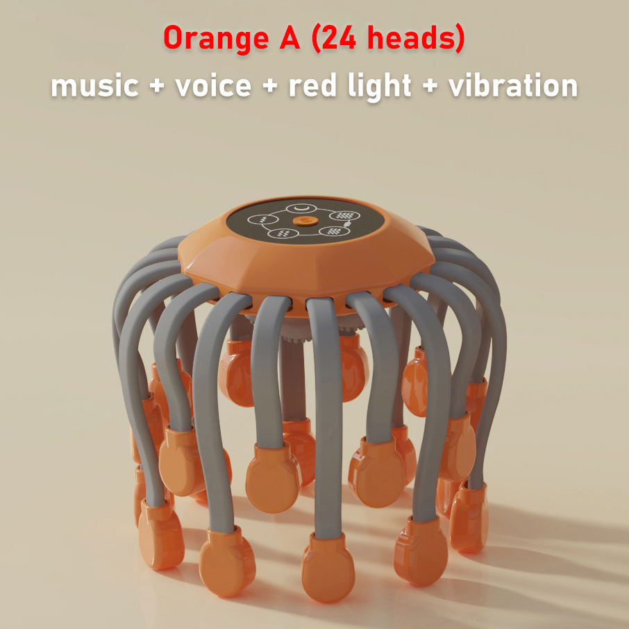 20Massage Heads Orange Scalp Head Massager Red Light Therapy Vibrator Octopus Scratcher For Relaxation Stress Migraine