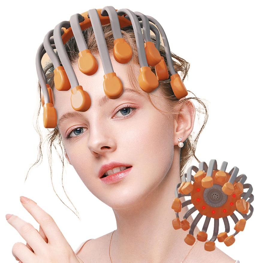 20Massage Heads Orange Scalp Head Massager Red Light Therapy Vibrator Octopus Scratcher For Relaxation Stress Migraine