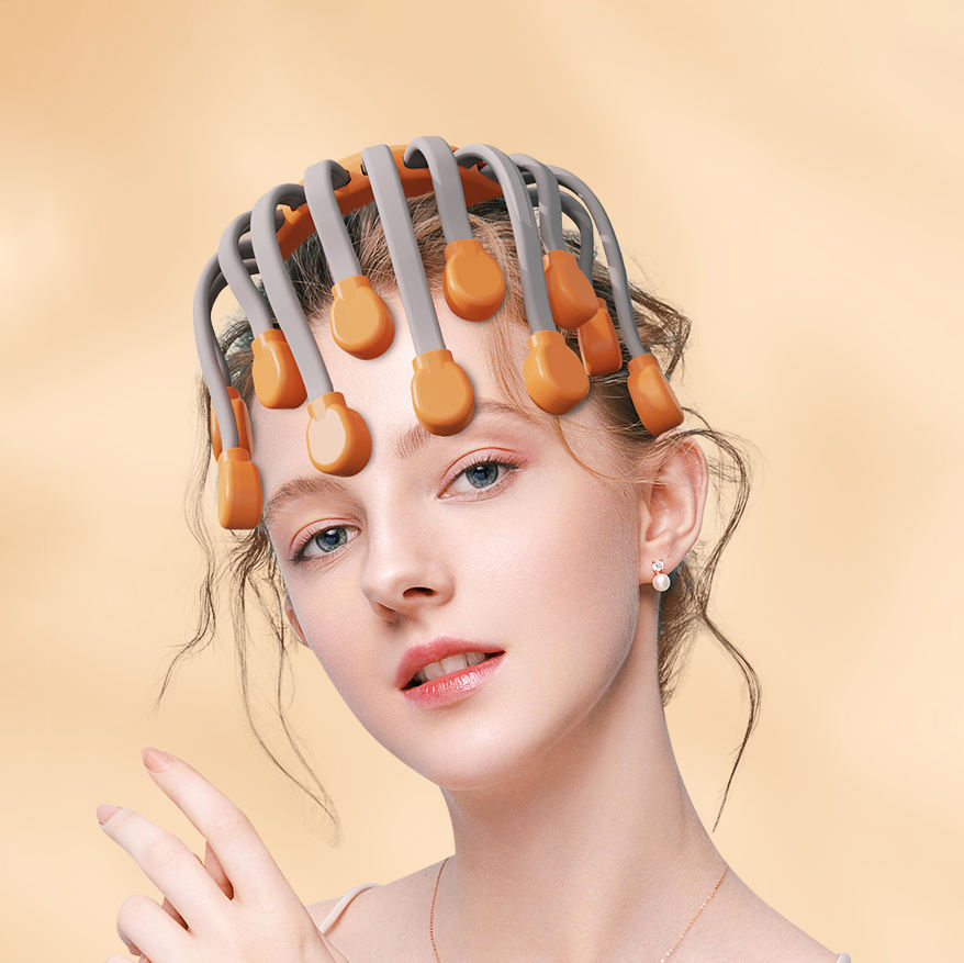 20Massage Heads Orange Scalp Head Massager Red Light Therapy Vibrator Octopus Scratcher For Relaxation Stress Migraine