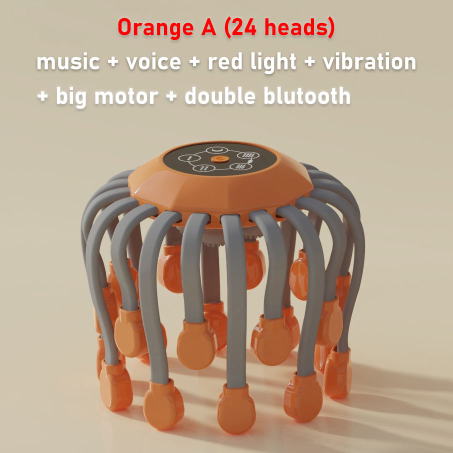 20Massage Heads Orange Scalp Head Massager Red Light Therapy Vibrator Octopus Scratcher For Relaxation Stress Migraine