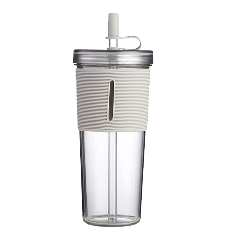 Layer Transparent Straw Cup 700Ml Large Capacity Silicone Cover Juice Cup Fashionable And Simple Straw Cup