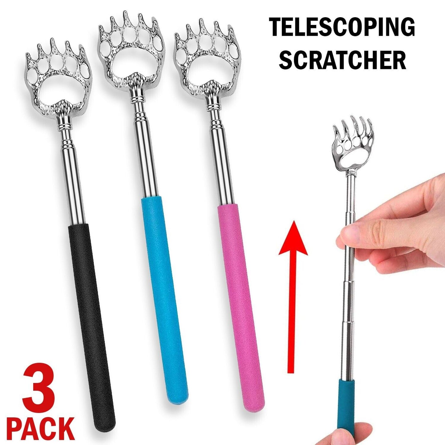 3 Pack Bear Claw Telescopic Metal Extendable Back Scratcher Back Massager Gift