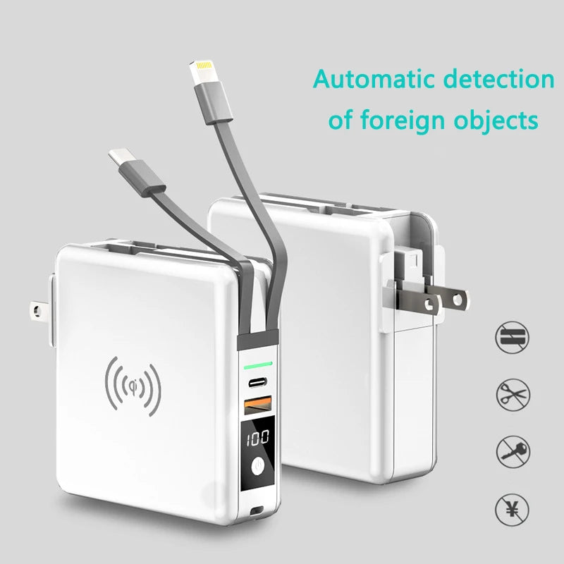 Power Bank 10000mAh With AC Plug 15W Fast Wireless Charging Powerbank USB Type C Mobile Phone Wall Charger for iPhone 14 Xiaomi