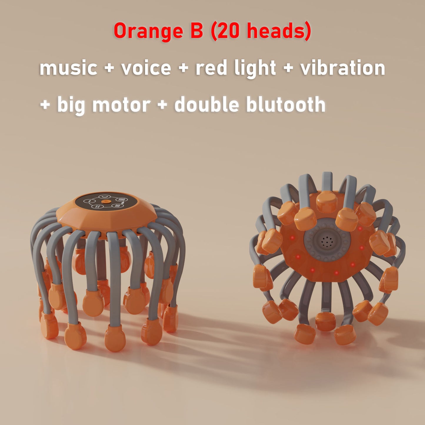20Massage Heads Orange Scalp Head Massager Red Light Therapy Vibrator Octopus Scratcher For Relaxation Stress Migraine