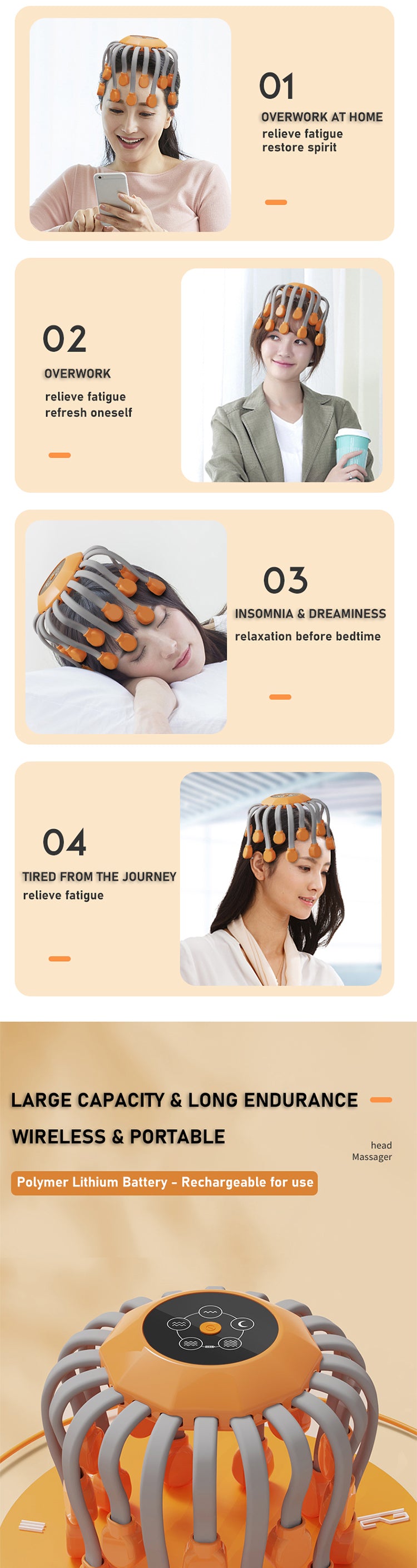 20Massage Heads Orange Scalp Head Massager Red Light Therapy Vibrator Octopus Scratcher For Relaxation Stress Migraine