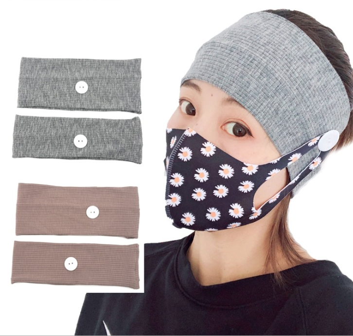 2Pcs Hair Band Button Headband Facemask Holder Wearing Mask Protect Ears Sports Quick Dry Sweat Headband for Adults