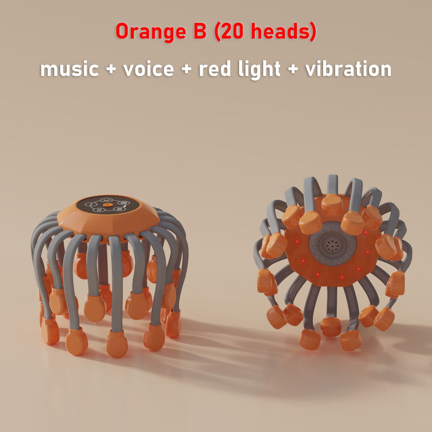 20Massage Heads Orange Scalp Head Massager Red Light Therapy Vibrator Octopus Scratcher For Relaxation Stress Migraine