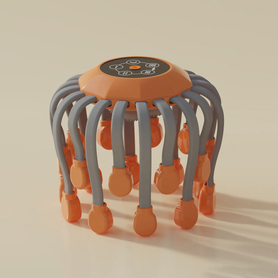 20Massage Heads Orange Scalp Head Massager Red Light Therapy Vibrator Octopus Scratcher For Relaxation Stress Migraine