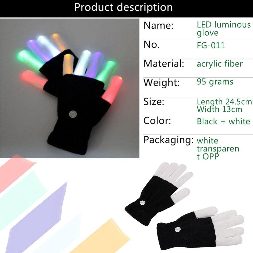 1 pair LED flashing Light glove finger tip lighting