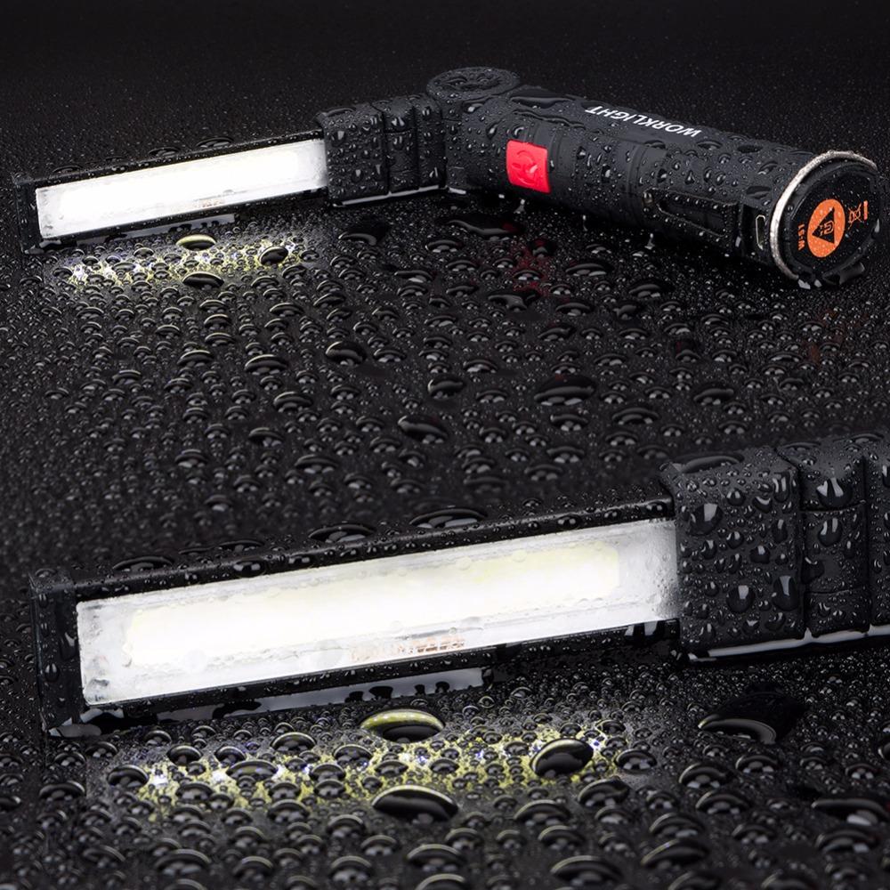 COB LED Multifunction Flashlight Hand Torch With Magnet Hook Built-in Battery