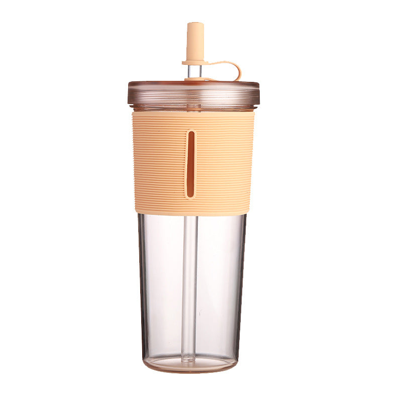 Layer Transparent Straw Cup 700Ml Large Capacity Silicone Cover Juice Cup Fashionable And Simple Straw Cup